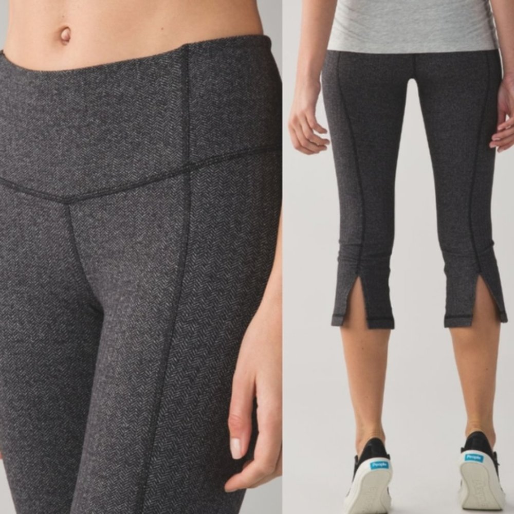 NWT Lululemon Gather and Crow Crop II Herringbone Gray and Black Pant Size 2